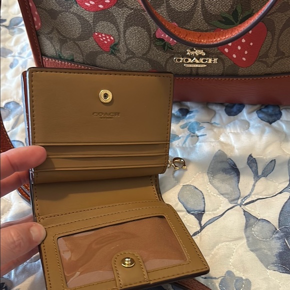 Coach Brown and Red Strawberry Print Tote Bag - Picture 3 of 9